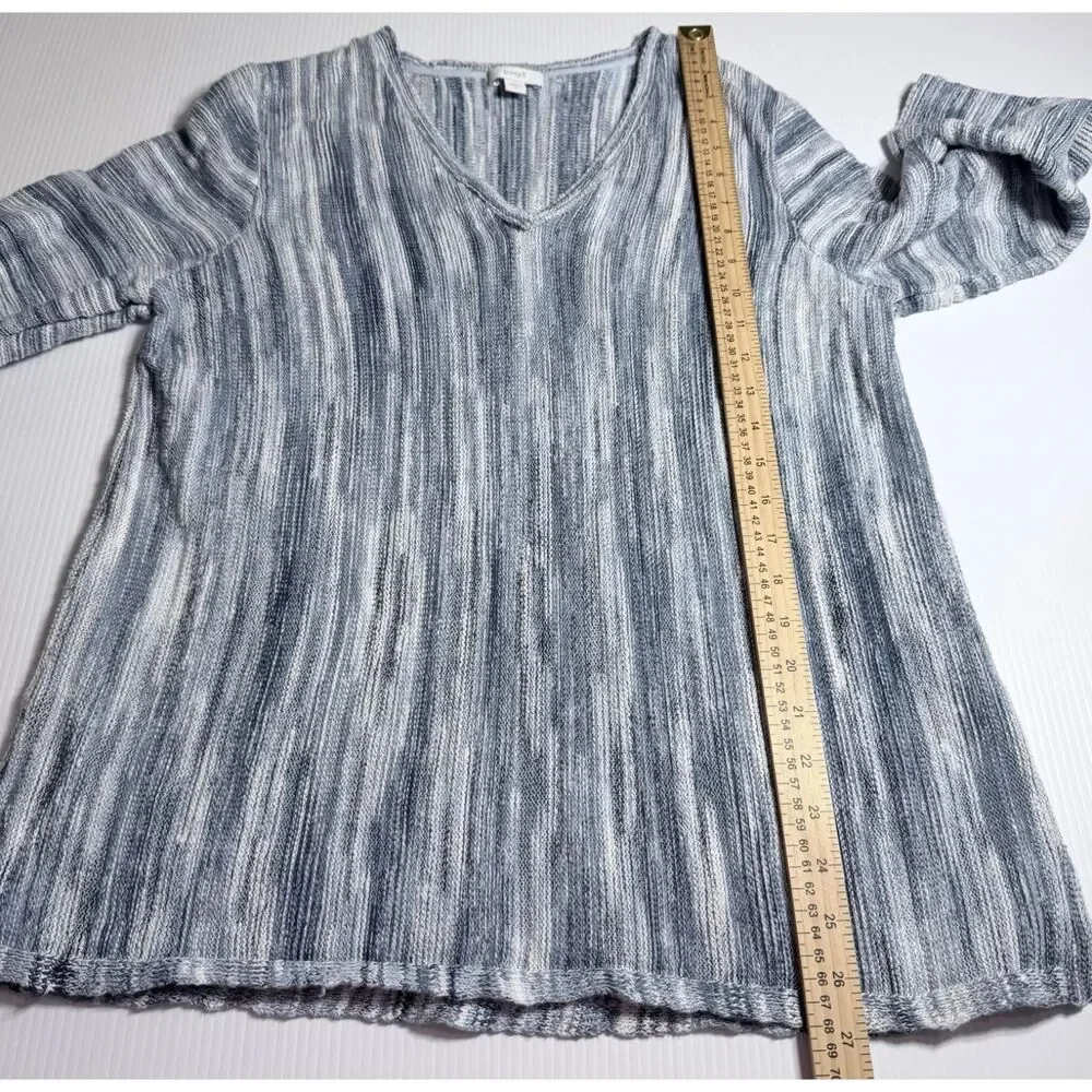 J. Jill Pure Jill Linear Space-dyed Knit Sweater Women's M Blue 3/4 Sleeve